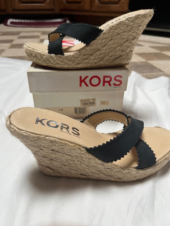 Michael Kors Shoes - MICHAEL KORS LuLu Black Crisscross Espadrille Wedge Sandals Sz 7